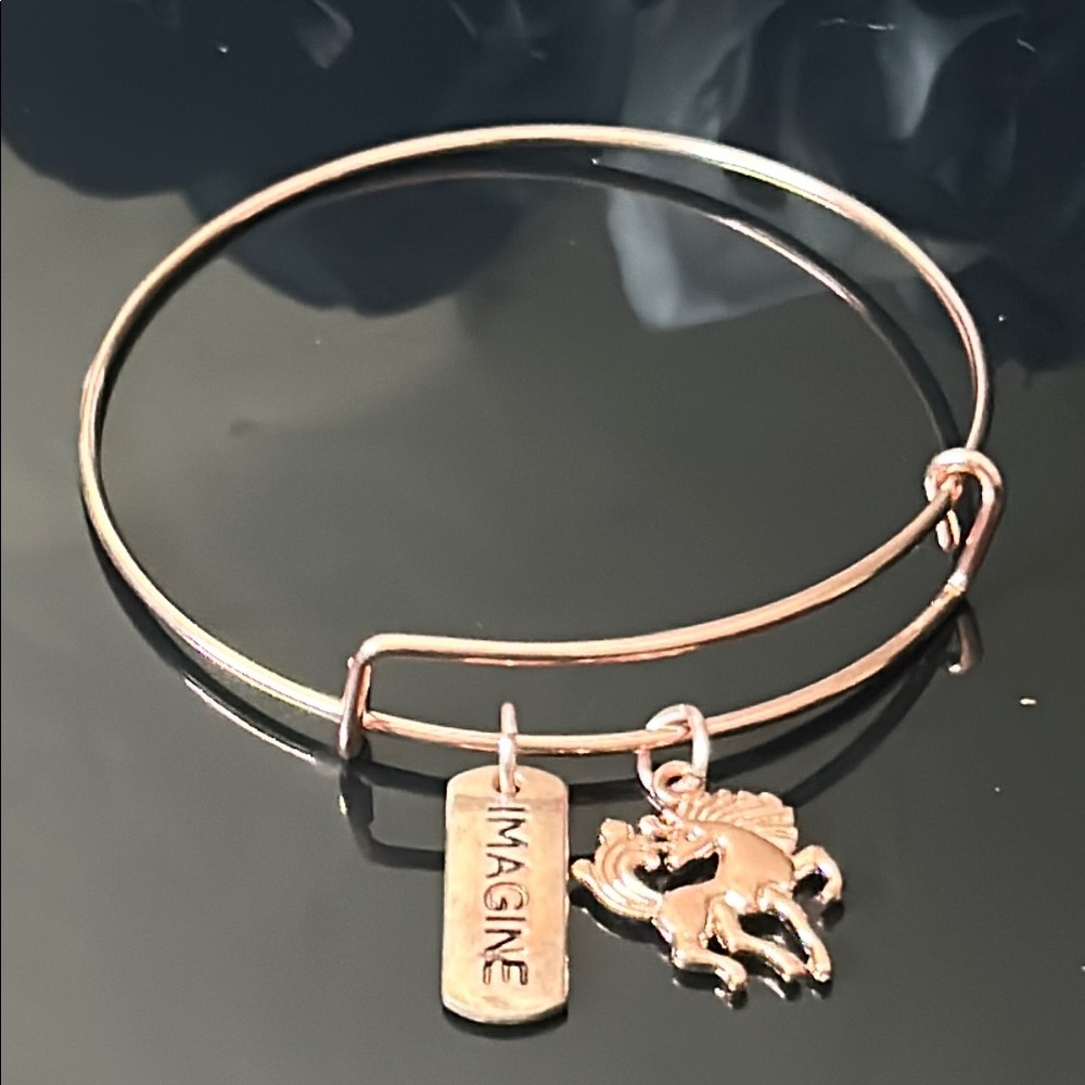 Gold Bangle Bracelet with Charms Handmade